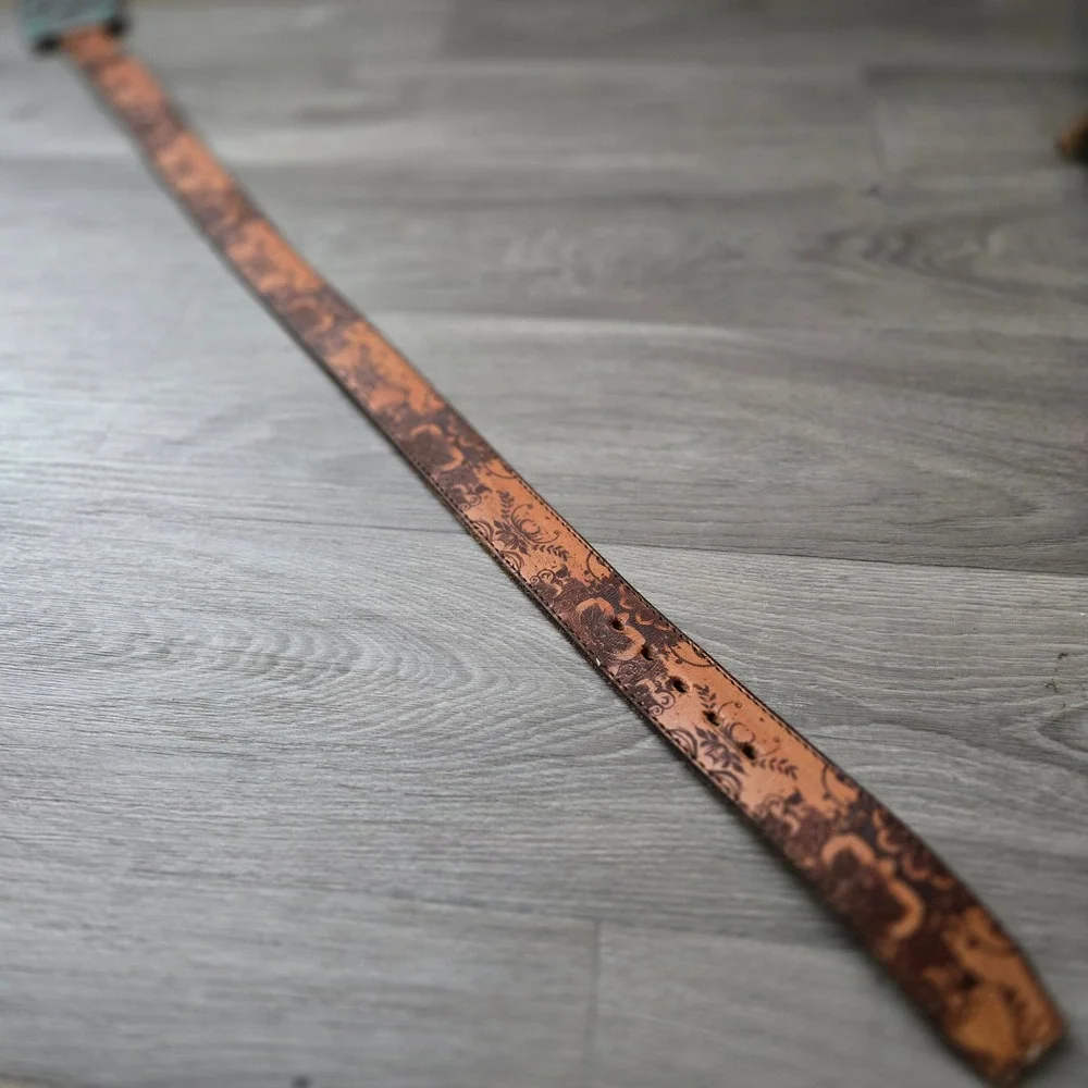 Sissie & Me Brown Leather Belt 32 Western Rodeo Turquoise Buckle Ursula Lewis
